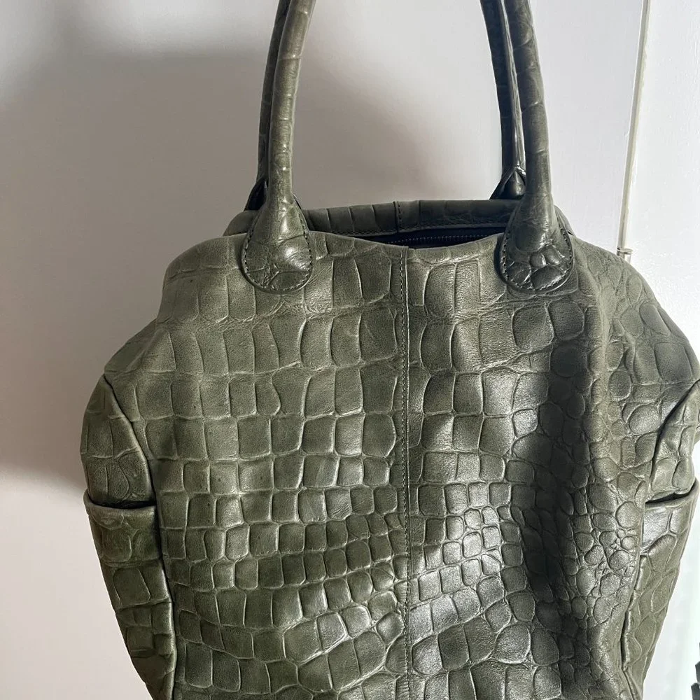 Liebeskind Olive Green Croc-Embossed Leather Hobo Bag